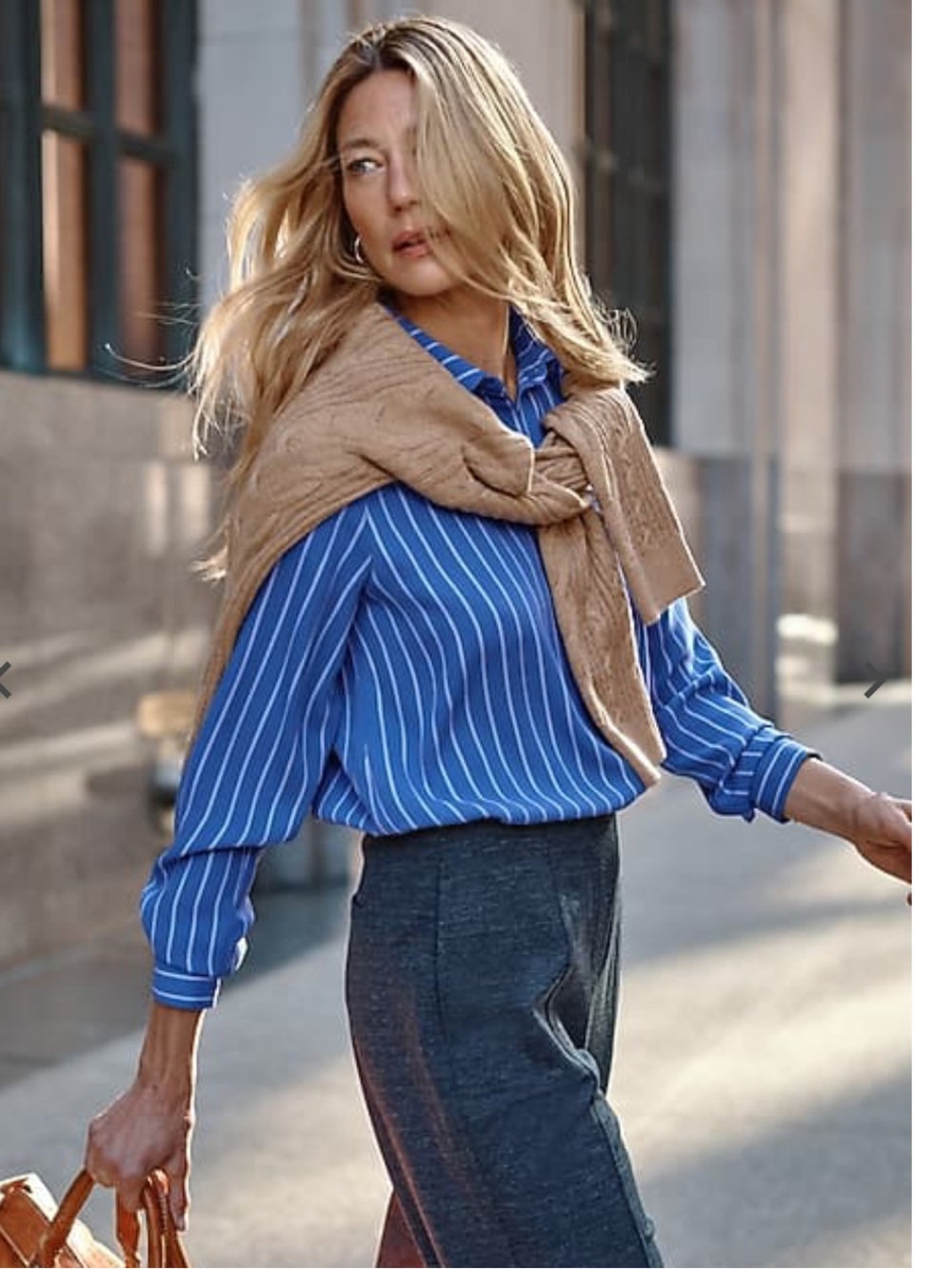 J. JILL BLUE OPAL DUAL PIN STRIPE WEAREVER EASY-CARE SATIN BUTTON FRONT SHIRT
